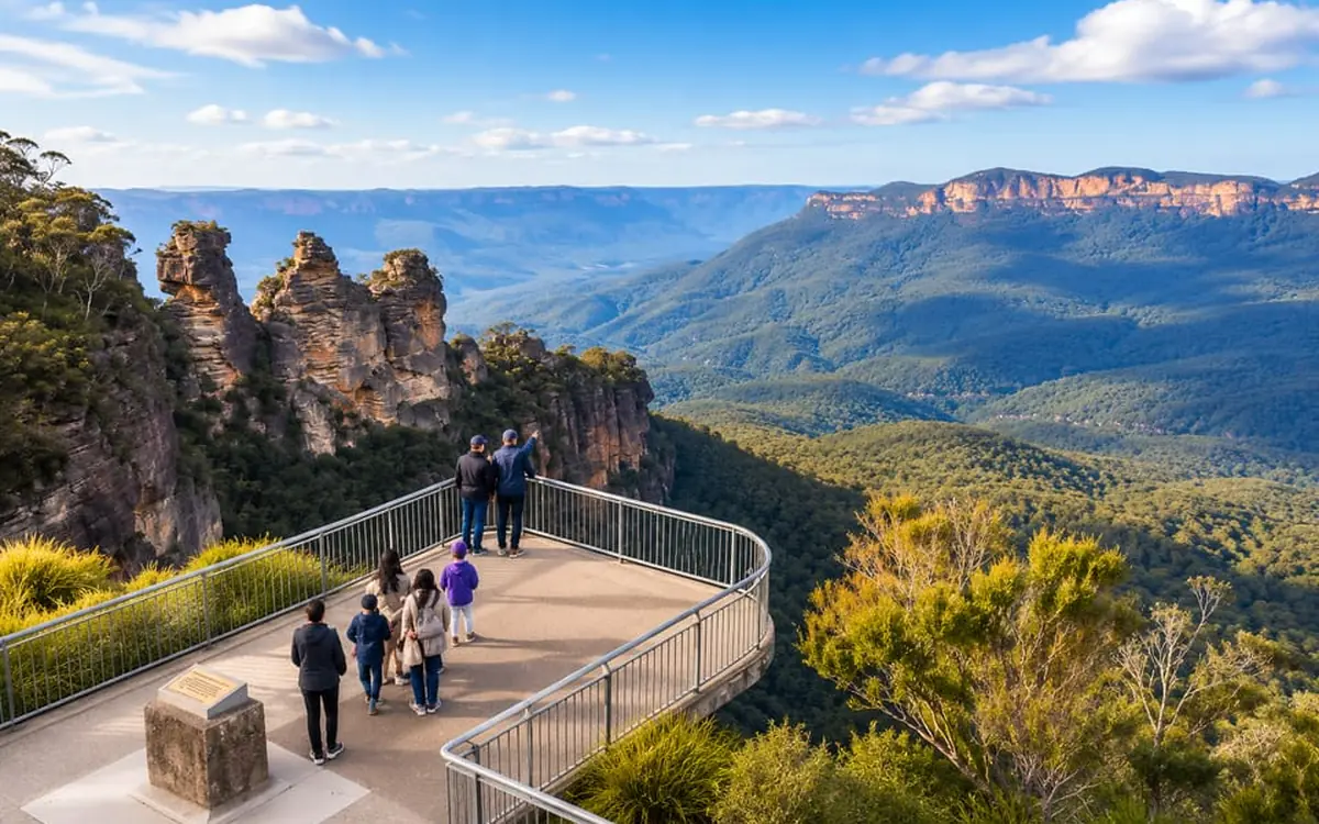 Visitors at the Echo Point lookout above the Jamison Valley