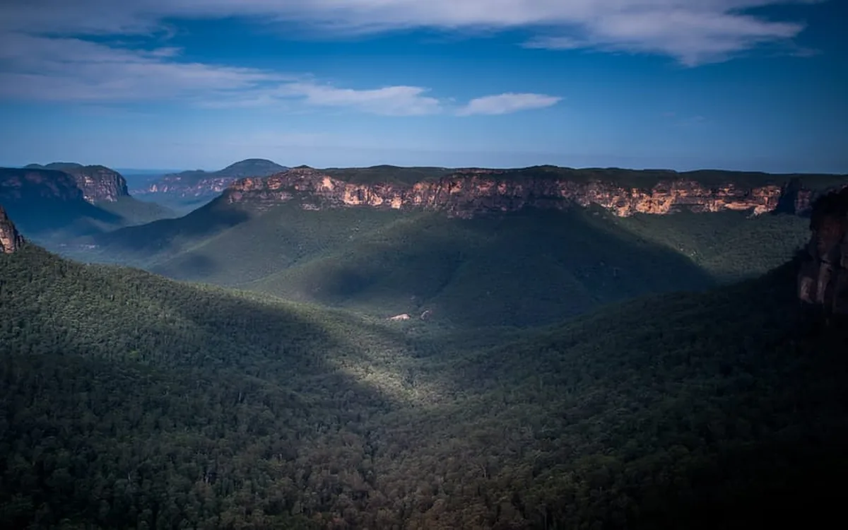 Morning haze lifting from the Jamison Valley in the Blue Mountains